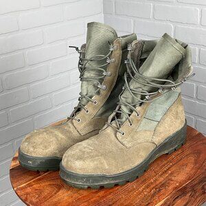 Vibram Boots Men 12.5 Green Tan Suede Rubber 360 Work Military Steel Toe USA VTG